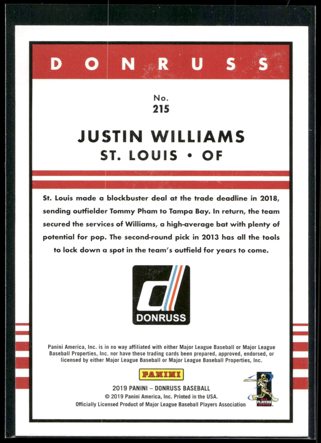 2019 Donruss #215 Justin Williams Holo Pink