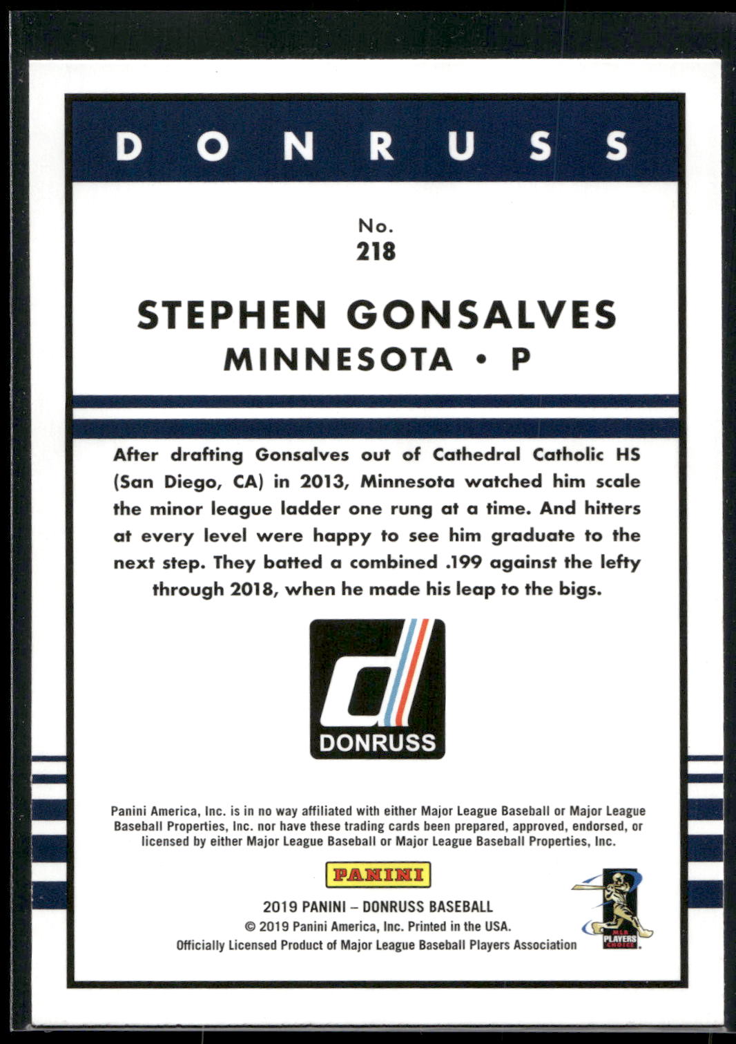 2019 Donruss #218b Stephen Gonsalves