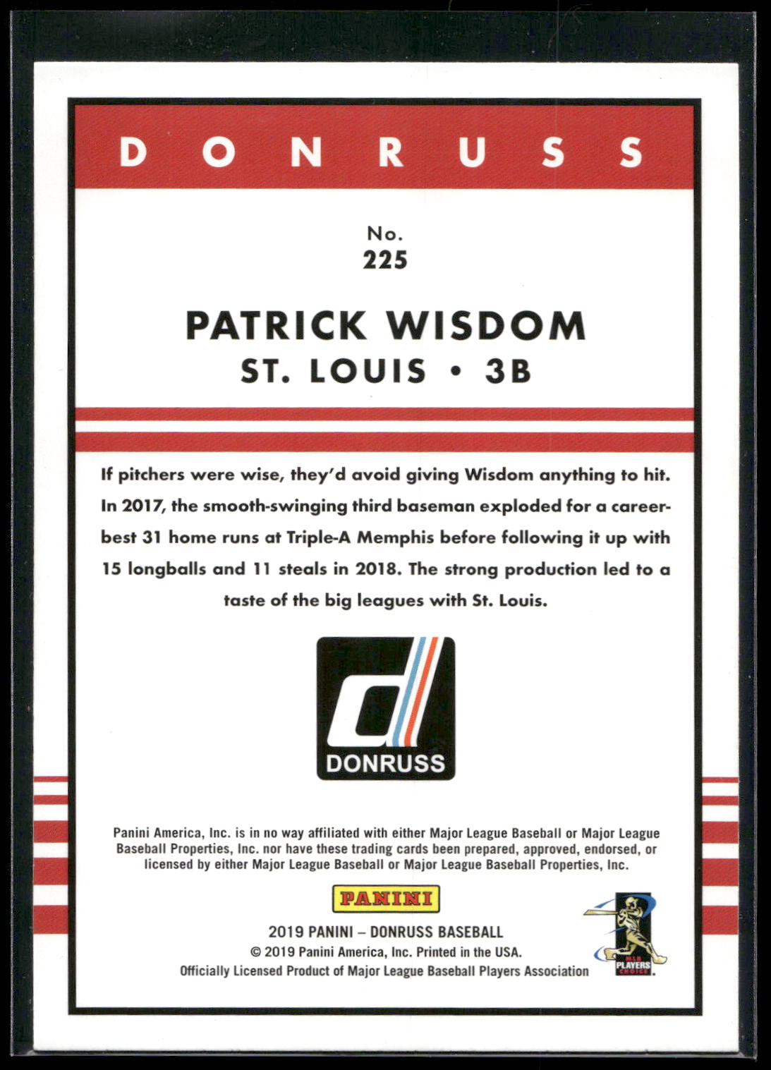 2019 Donruss #225 Patrick Wisdom