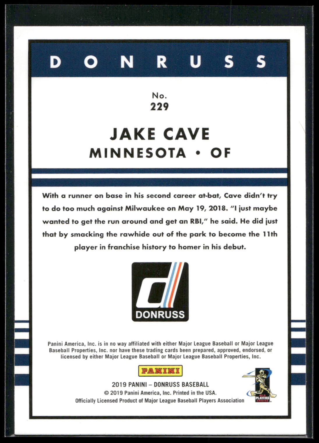2019 Donruss #229 Jake Cave Holo Pink