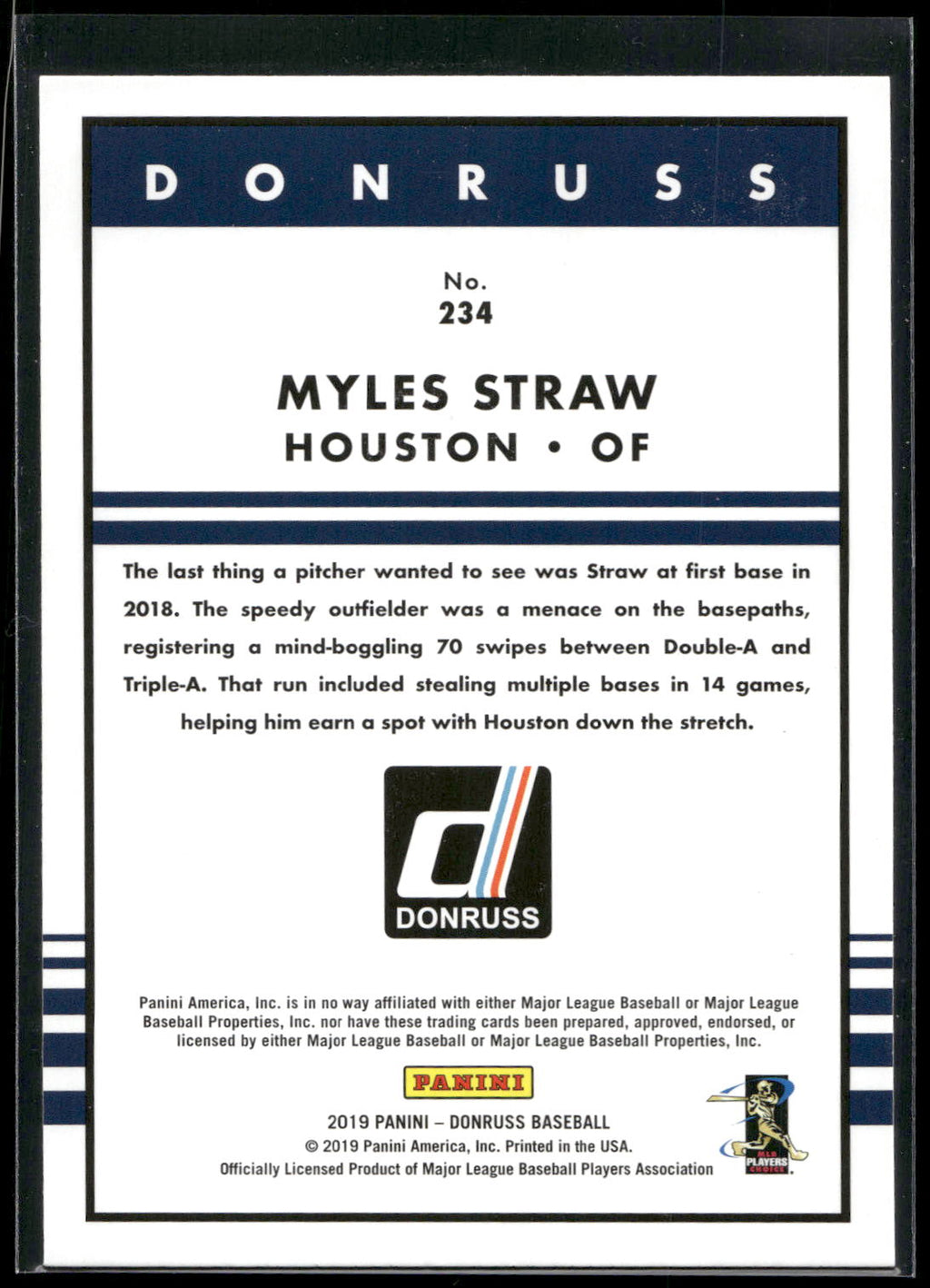 2019 Donruss #234 Myles Straw Holo Pink