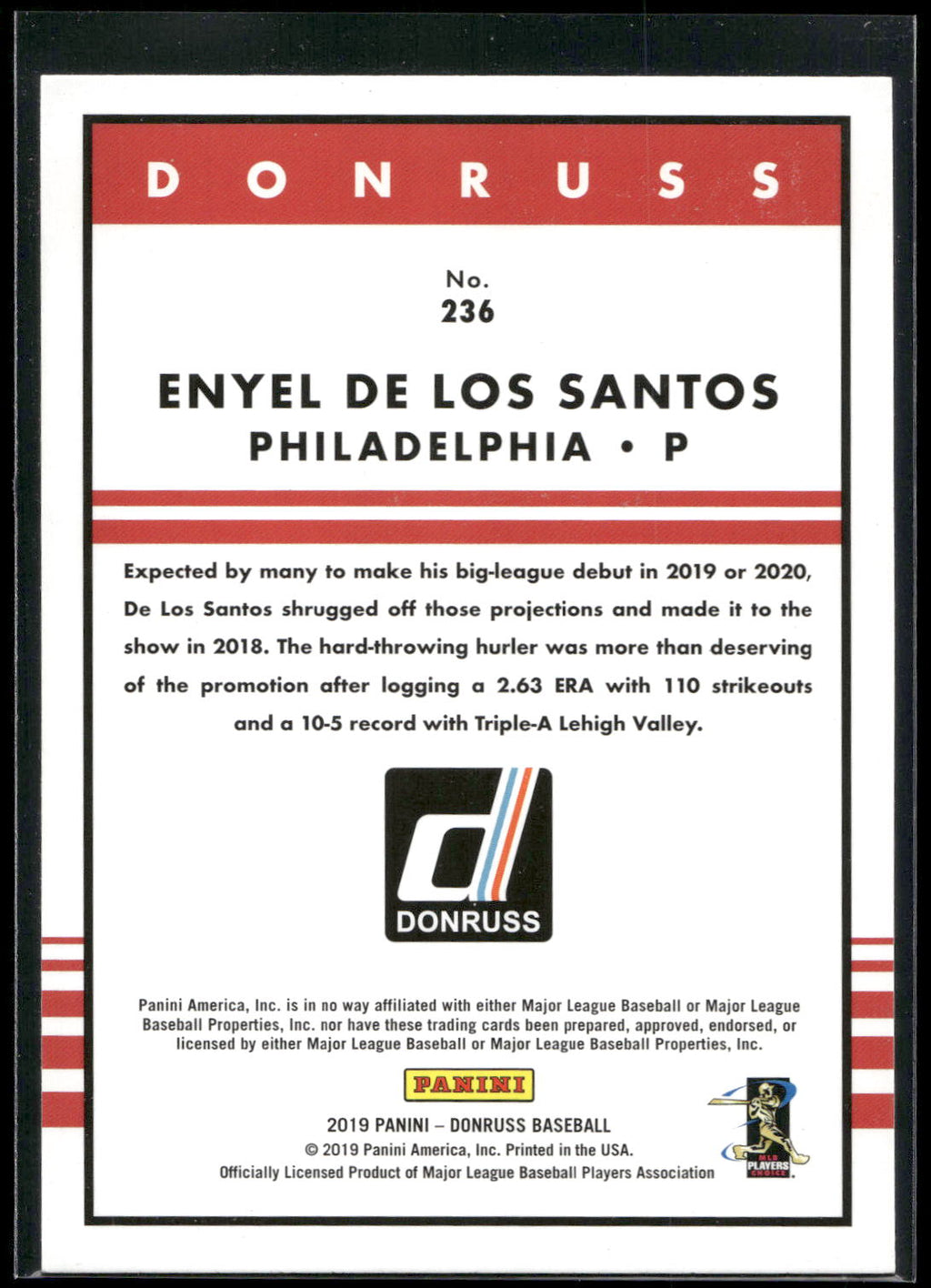 2019 Donruss #236 Enyel De Los Santos Holo Pink