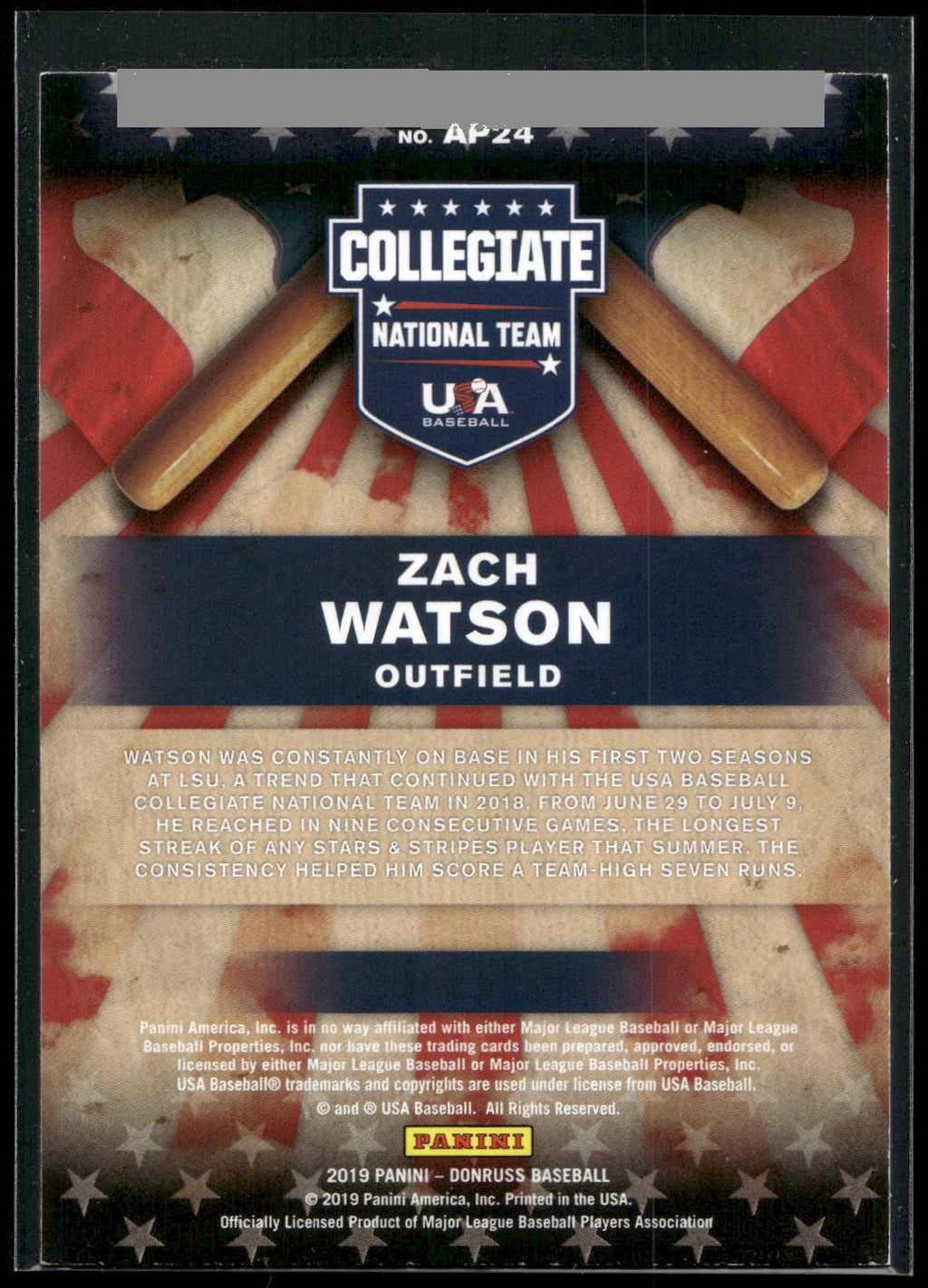 2019 Donruss #AP24 Zach Watson American Pride Pink Fireworks
