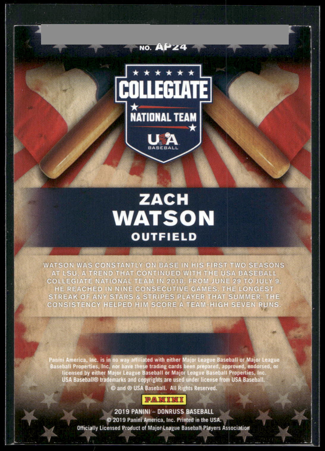 2019 Donruss #AP24 Zach Watson American Pride Pink Fireworks