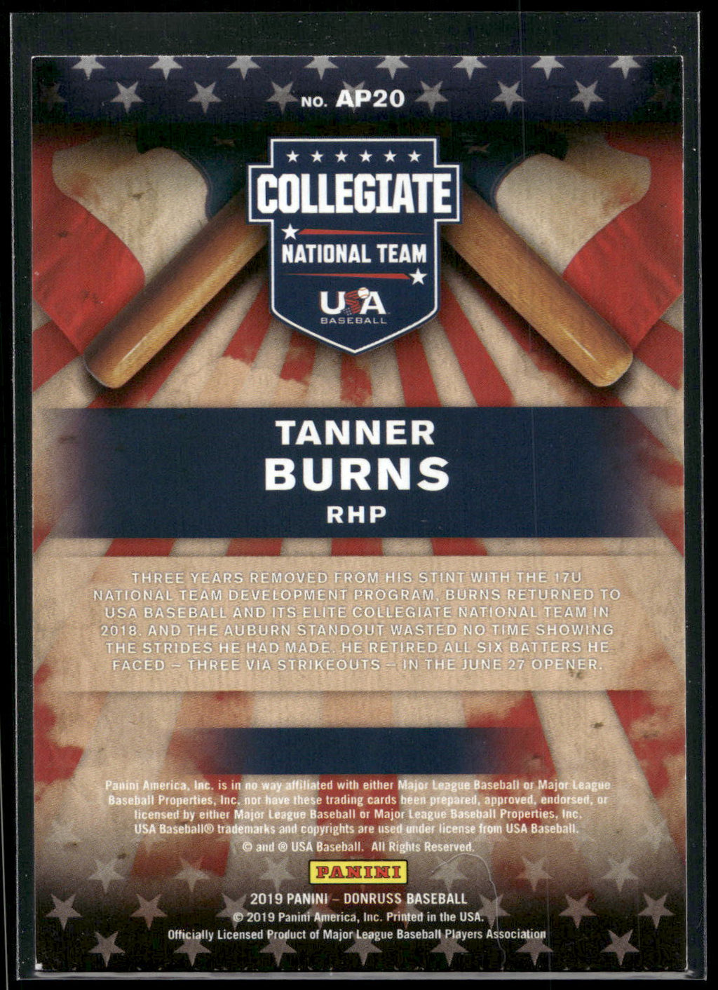2019 Donruss #AP20 Tanner Burns American Pride Pink Fireworks