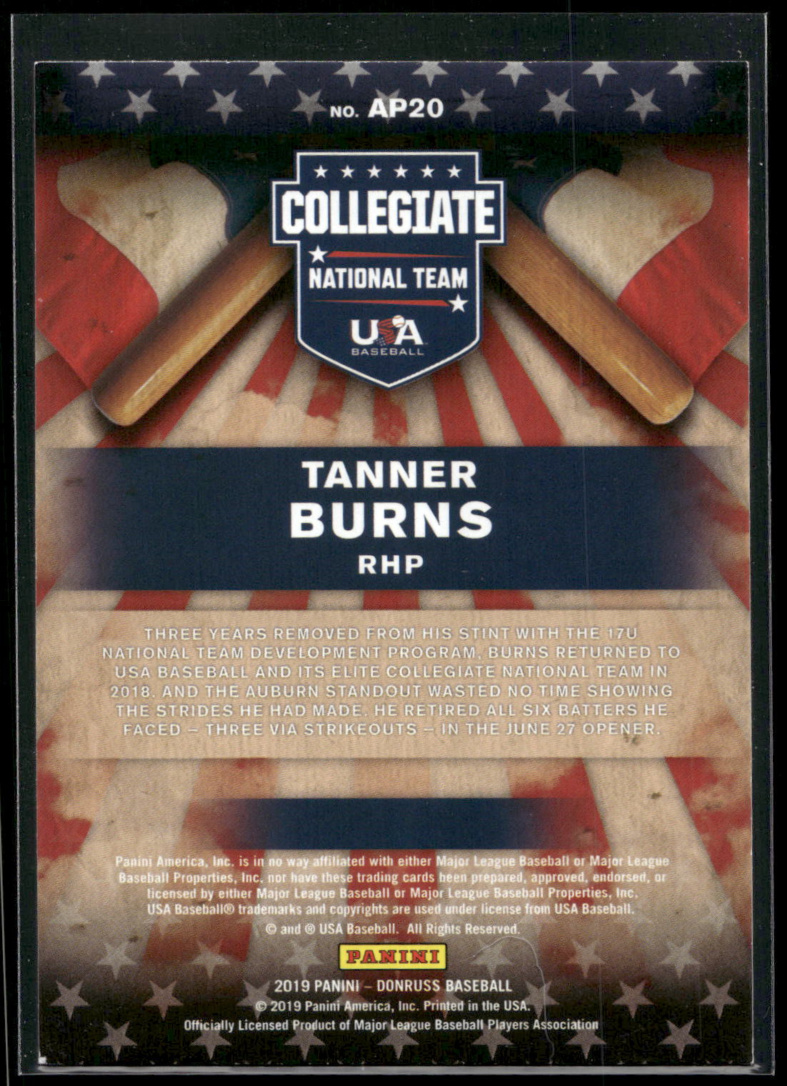 2019 Donruss #AP20 Tanner Burns American Pride Pink Fireworks
