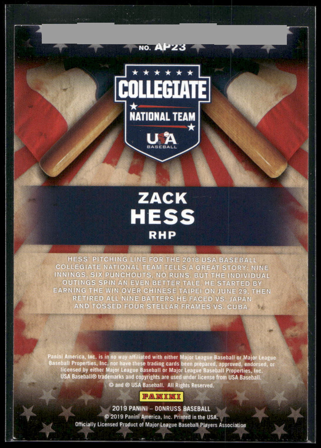 2019 Donruss #AP23 Zack Hess American Pride Pink Fireworks