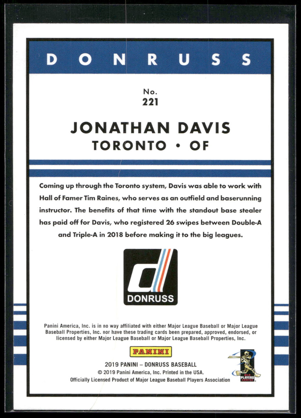 2019 Donruss #221 Jonathan Davis Holo Pink