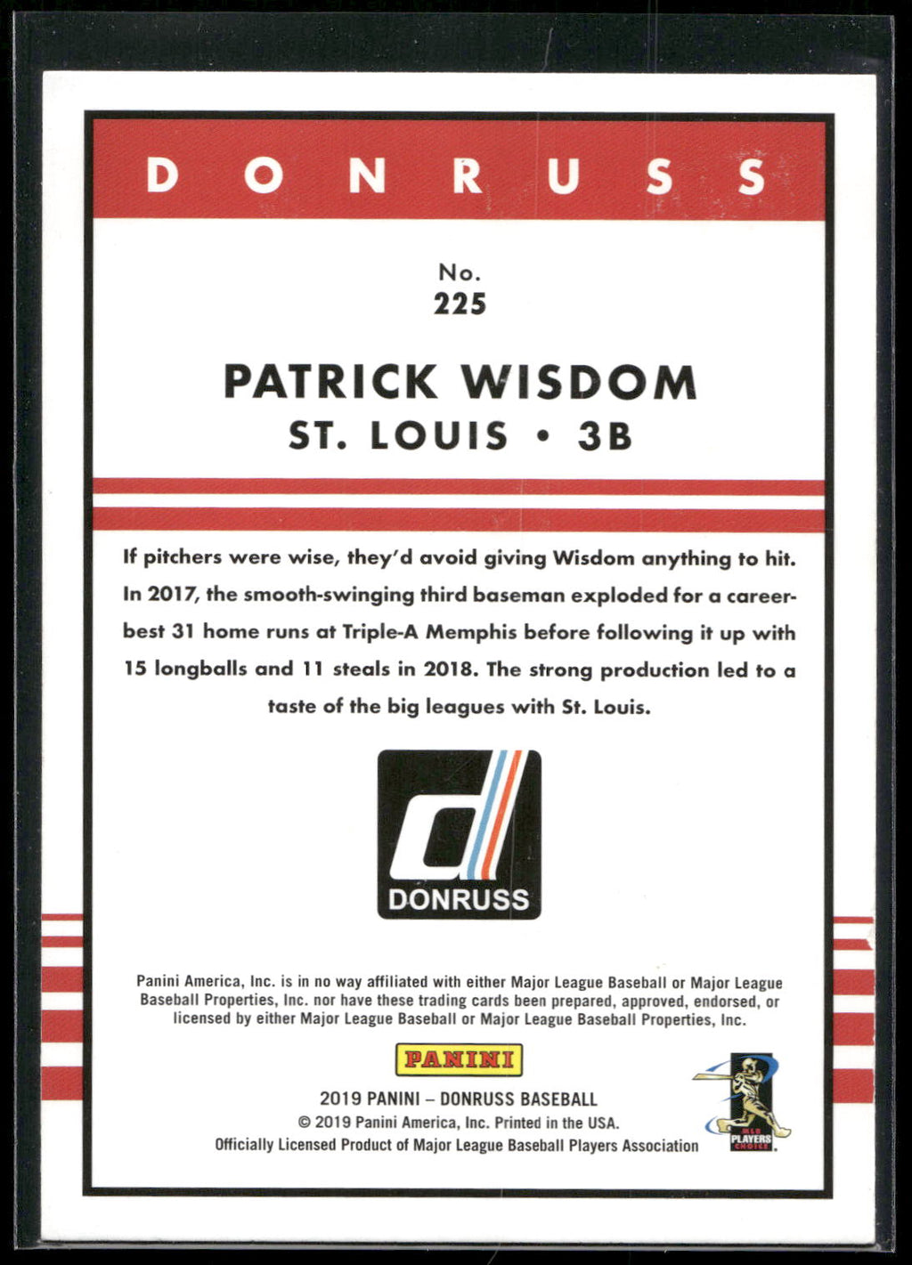 2019 Donruss #225 Patrick Wisdom Holo Pink