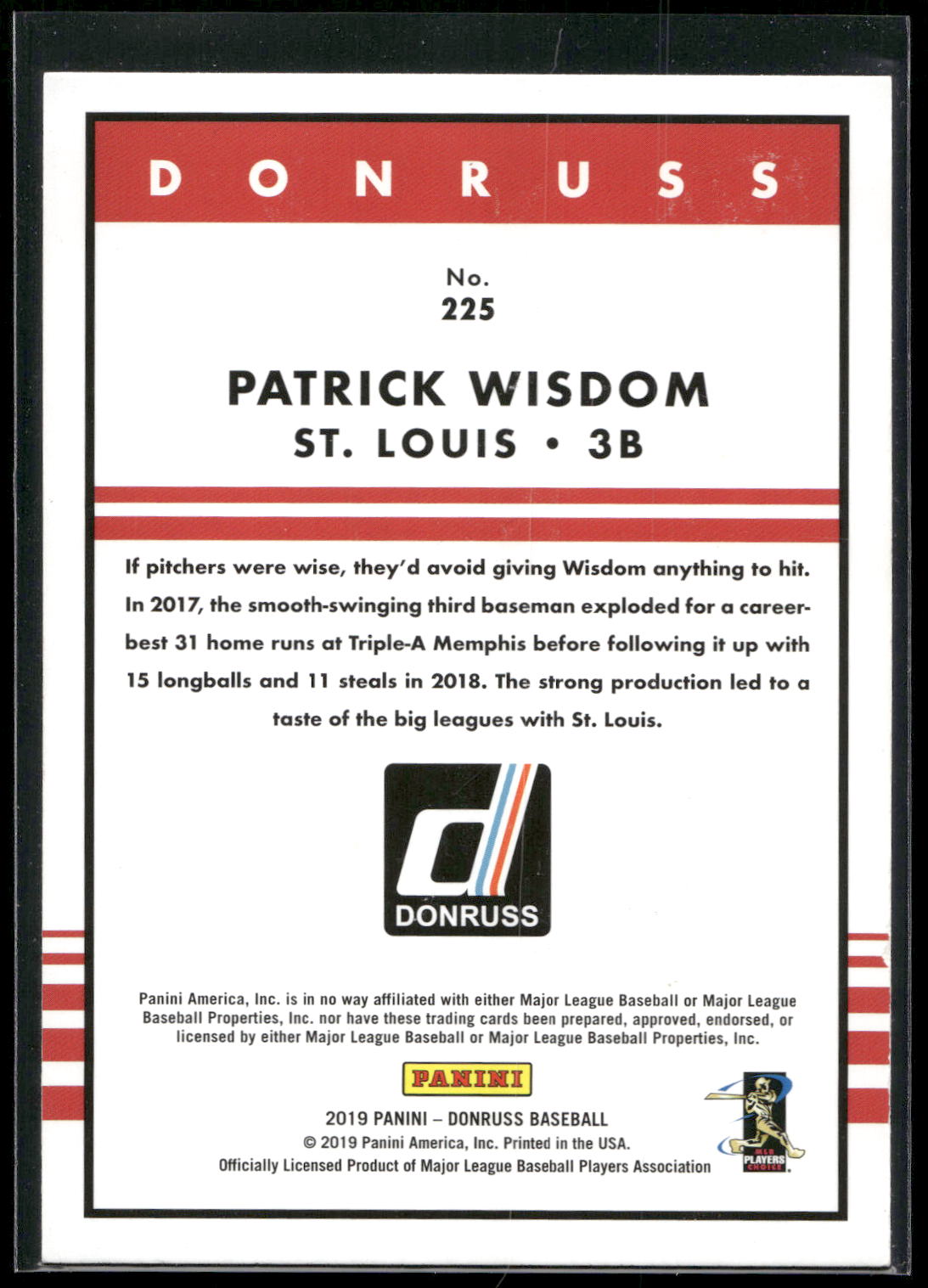 2019 Donruss #225 Patrick Wisdom Holo Pink