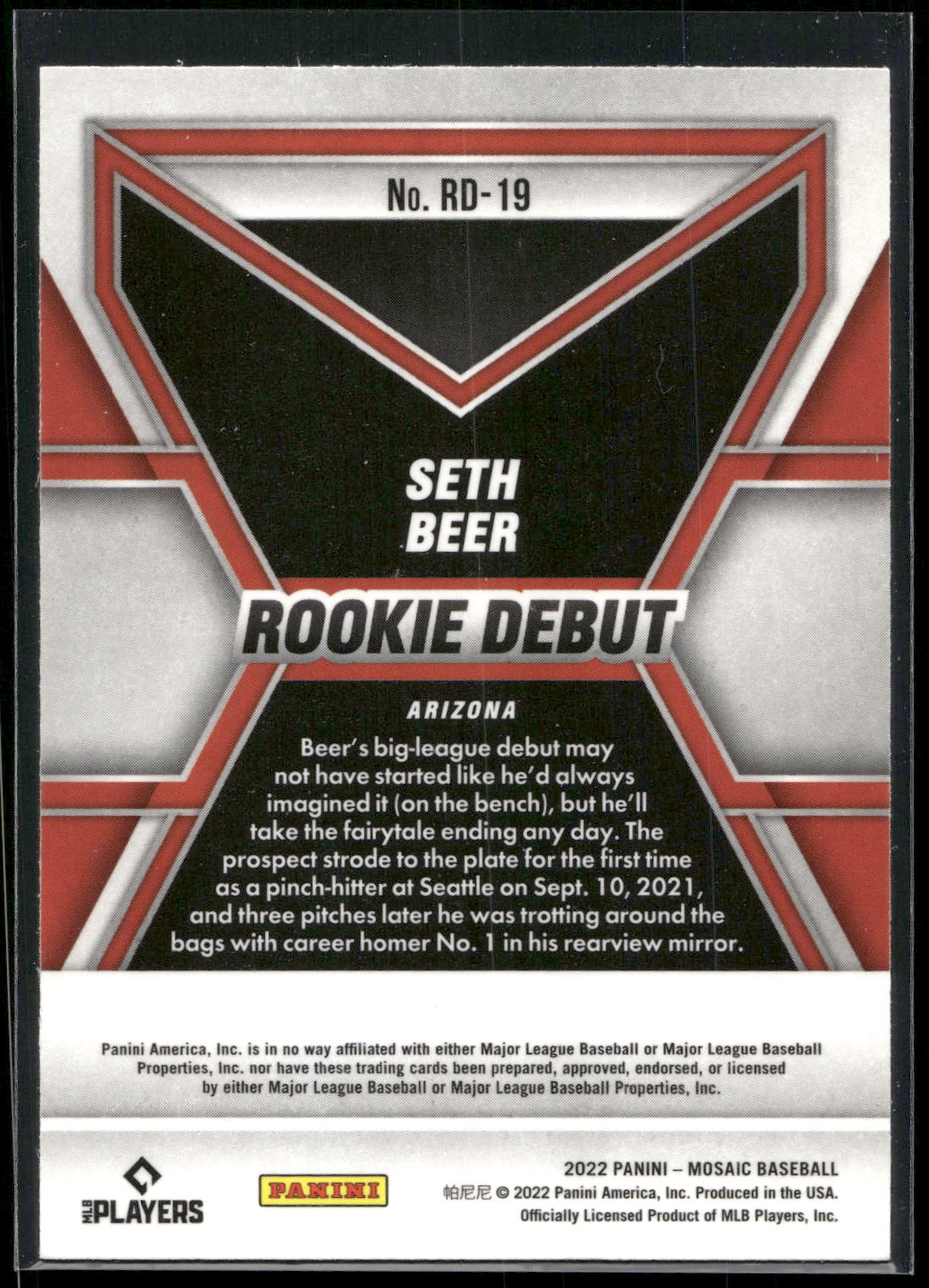 2022 Panini Mosaic #RD-19 Seth Beer Rookie Debut