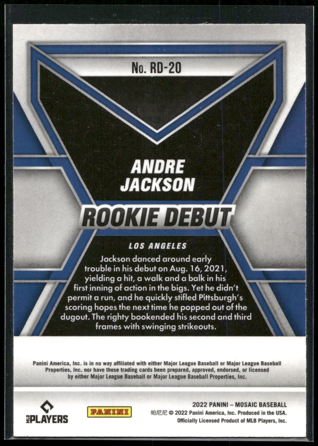 2022 Panini Mosaic #RD-20 Andre Jackson Rookie Debut