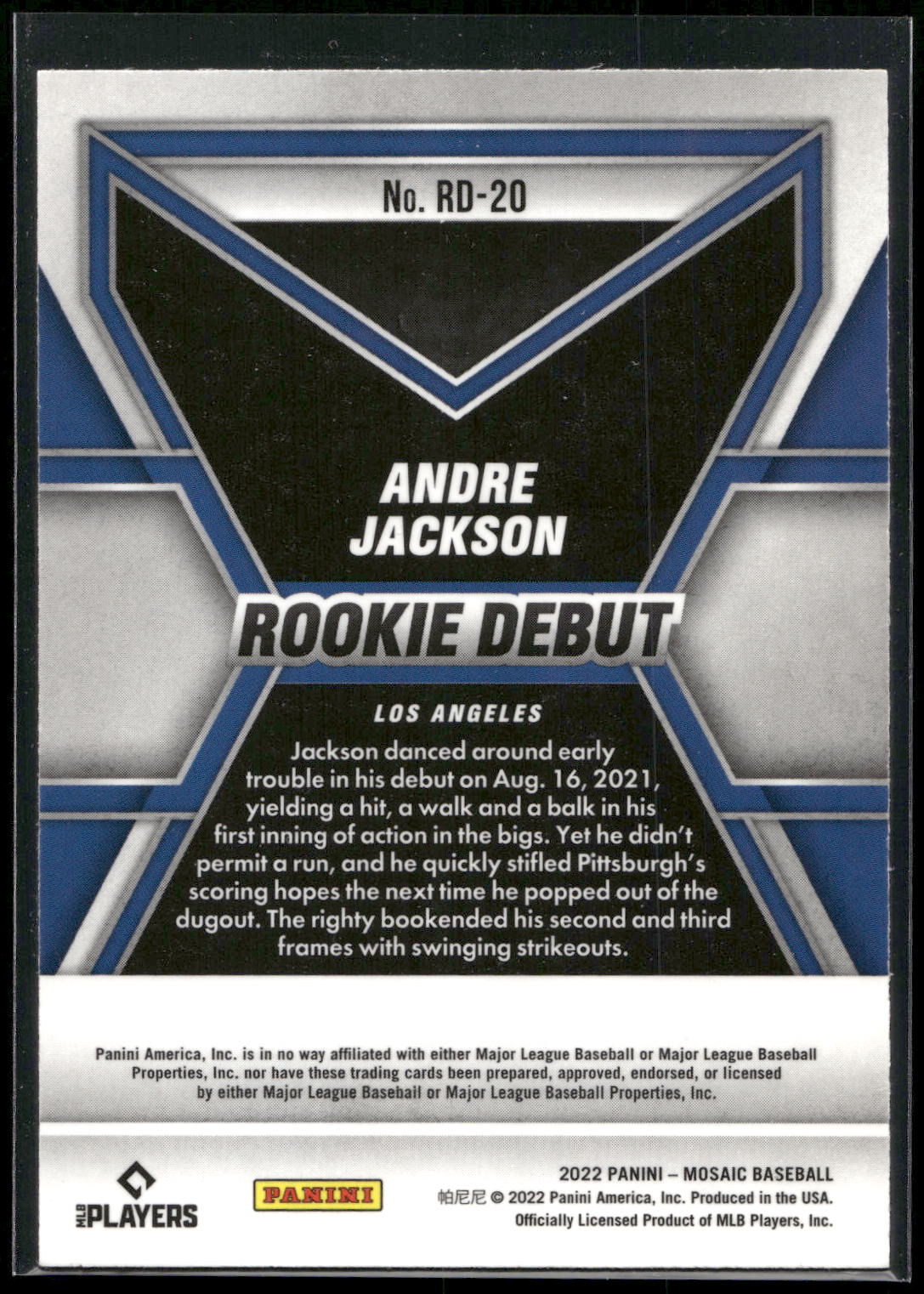 2022 Panini Mosaic #RD-20 Andre Jackson Rookie Debut