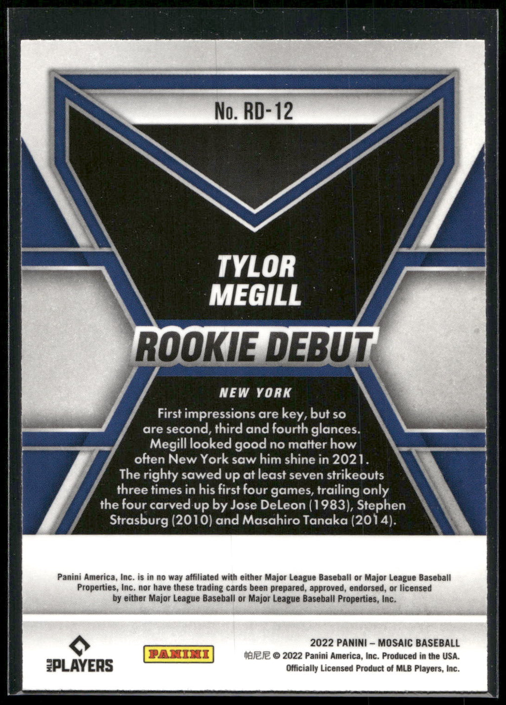 2022 Panini Mosaic #RD-12 Tylor Megill Rookie Debut