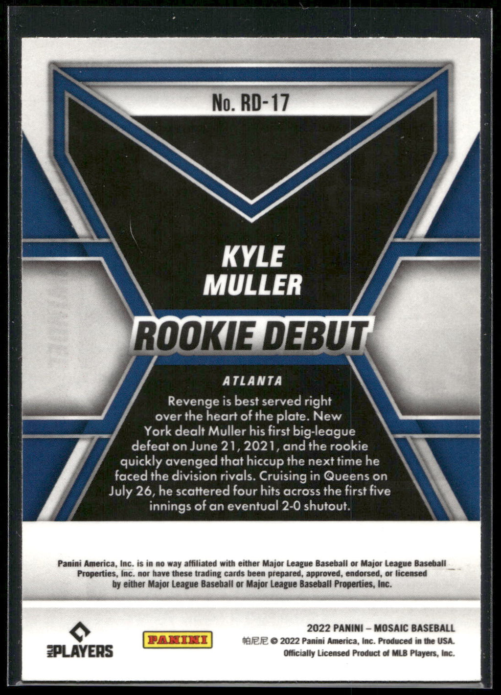 2022 Panini Mosaic #RD-17 Kyle Muller Rookie Debut