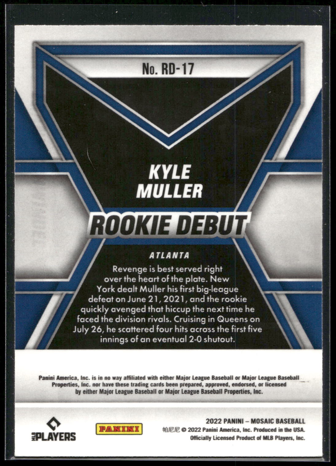 2022 Panini Mosaic #RD-17 Kyle Muller Rookie Debut