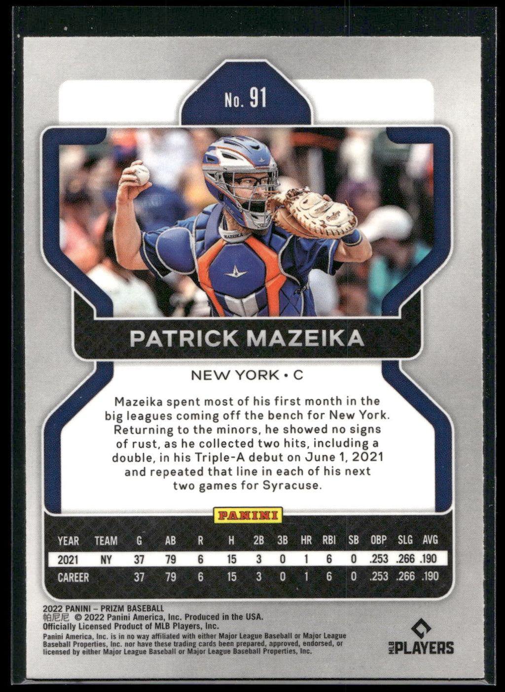 2022 Panini Prizm #91 Patrick Mazeika