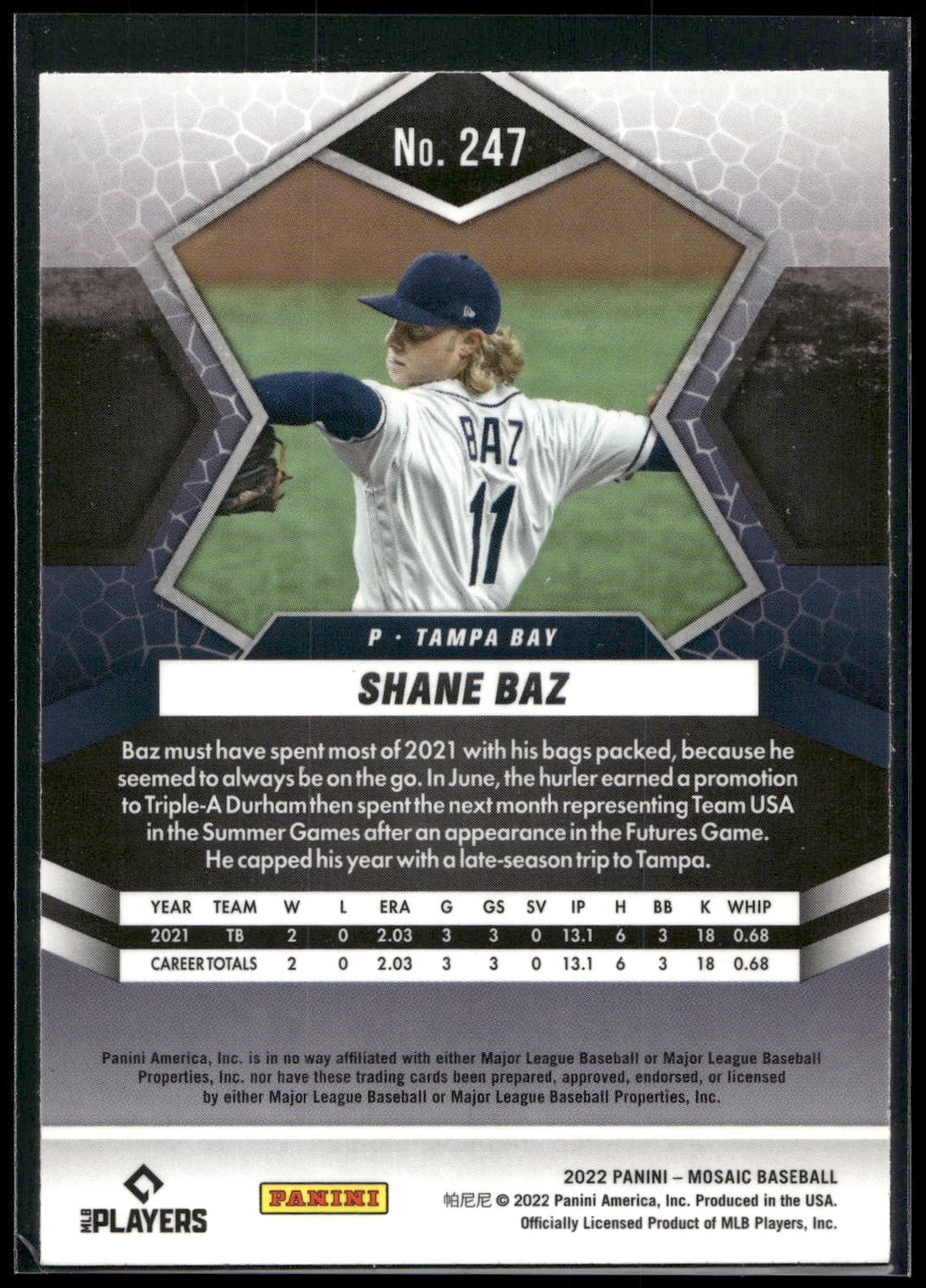 2022 Panini Mosaic #247 Shane Baz