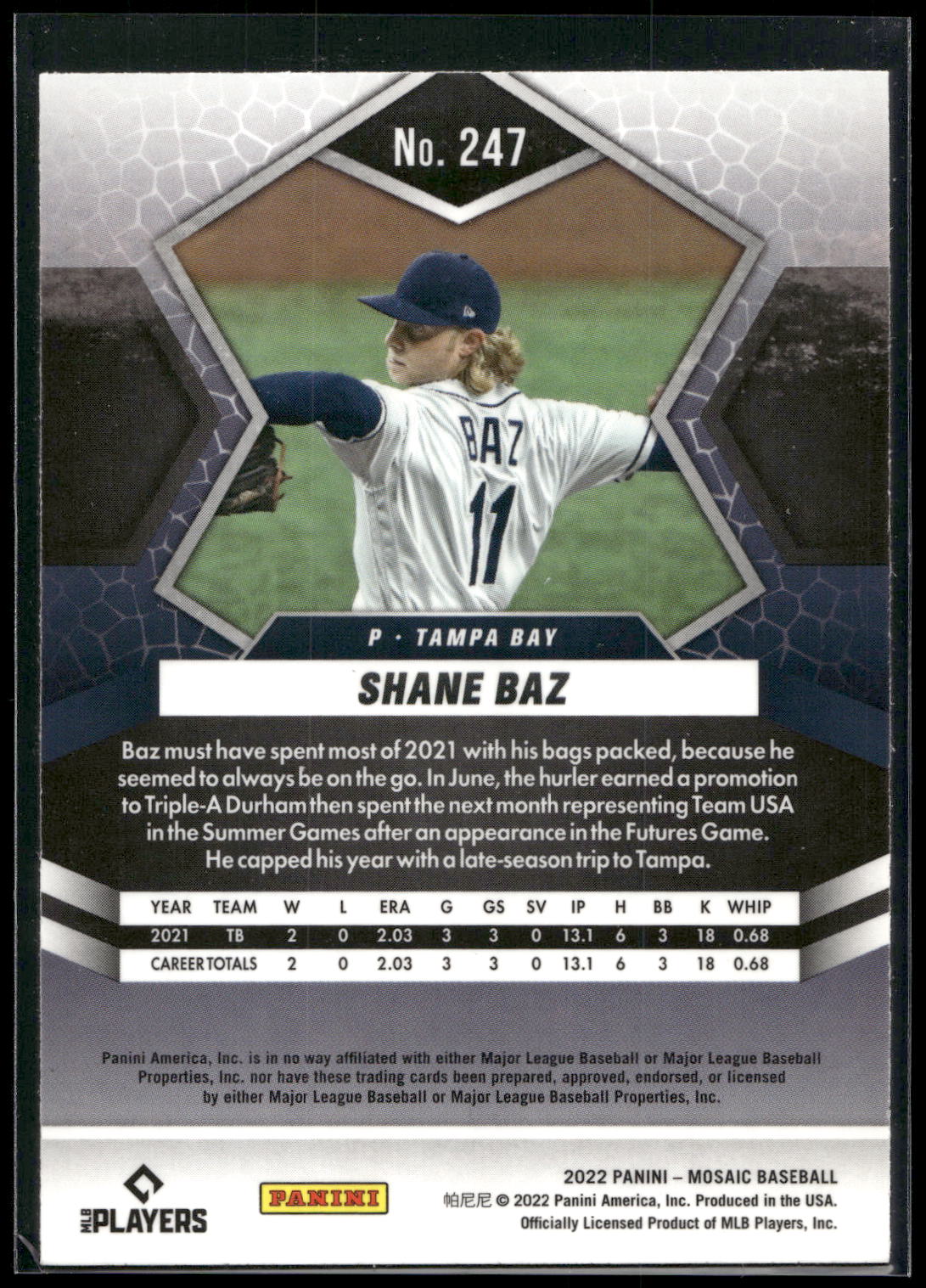2022 Panini Mosaic #247 Shane Baz