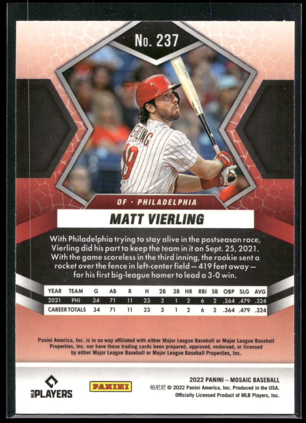 2022 Panini Mosaic #237 Matt Vierling