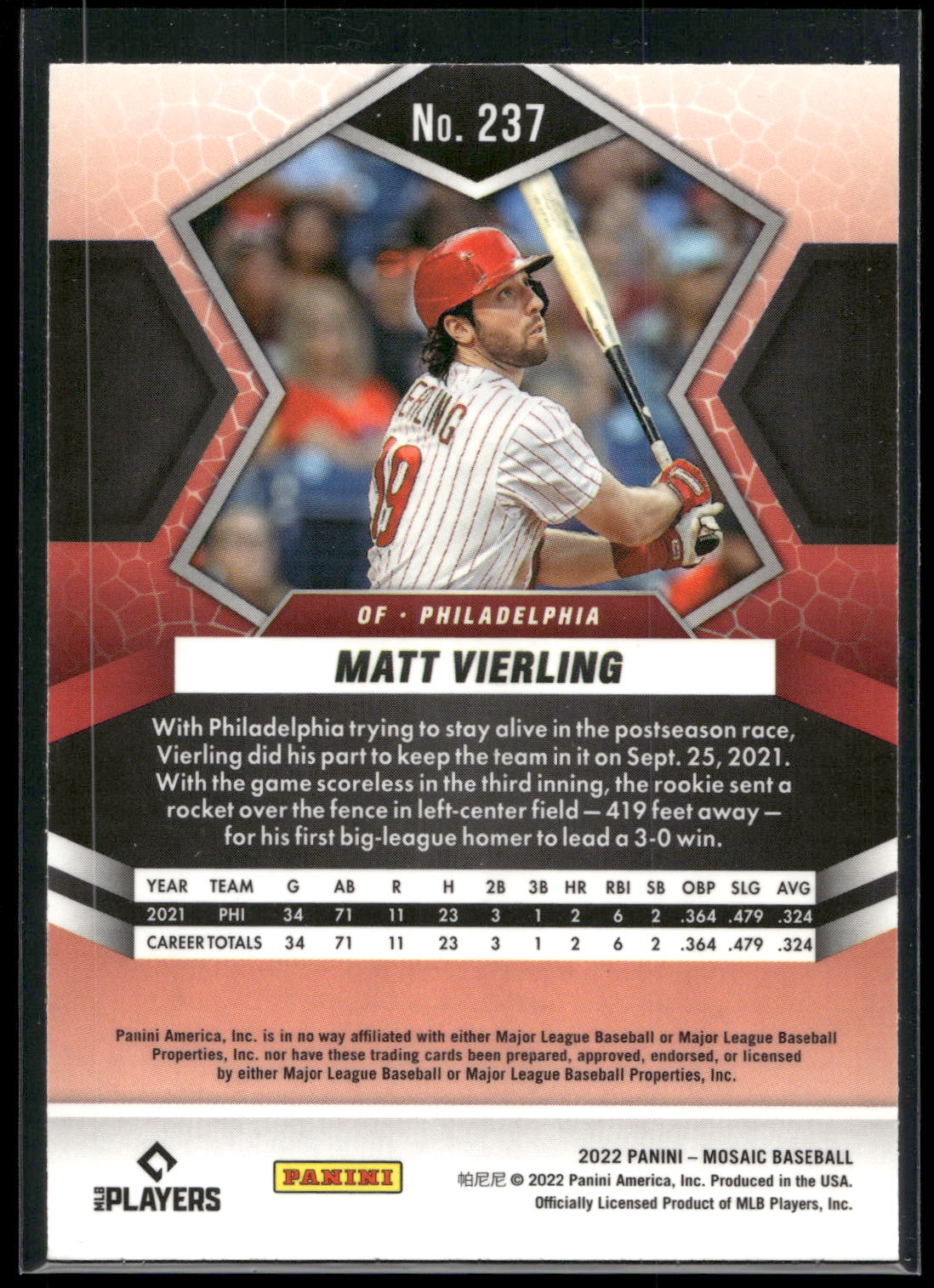 2022 Panini Mosaic #237 Matt Vierling