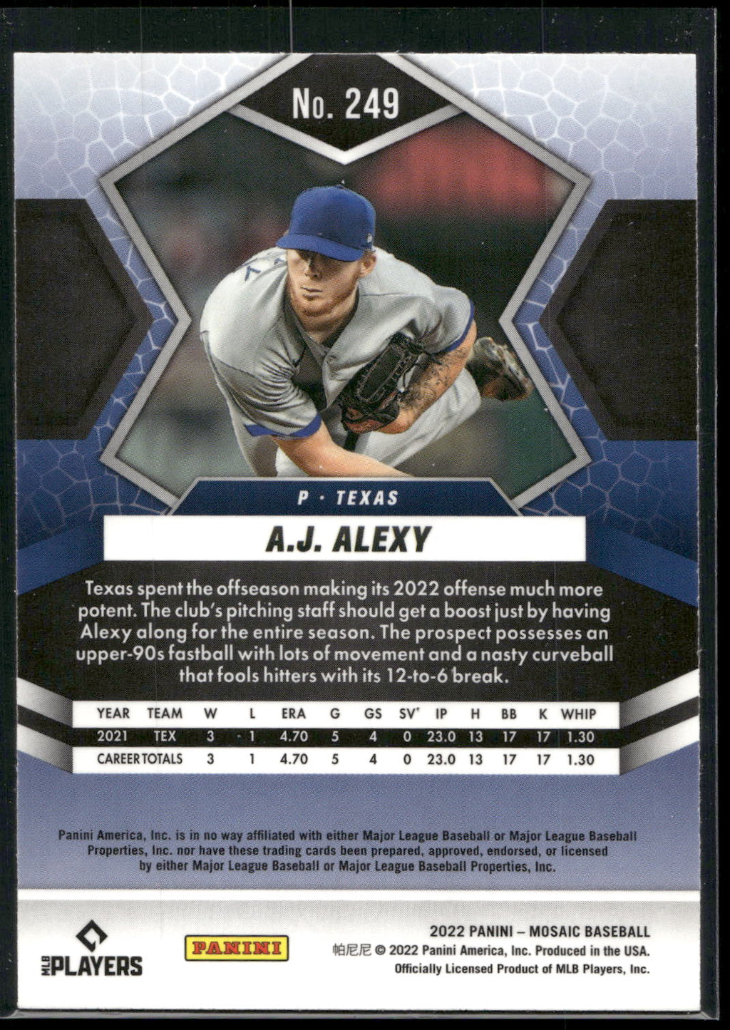 2022 Panini Mosaic #249 A.J. Alexy