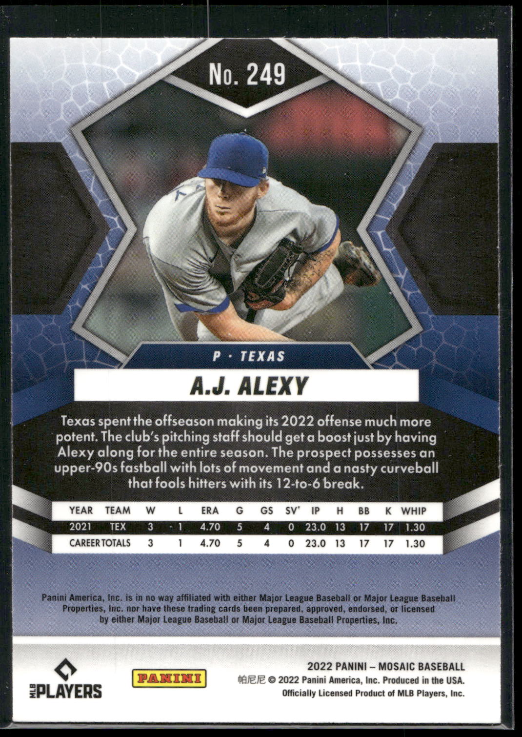 2022 Panini Mosaic #249 A.J. Alexy