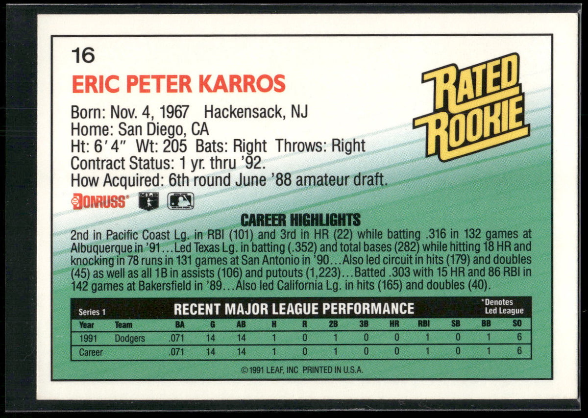 1992 Donruss #16 Eric Karros