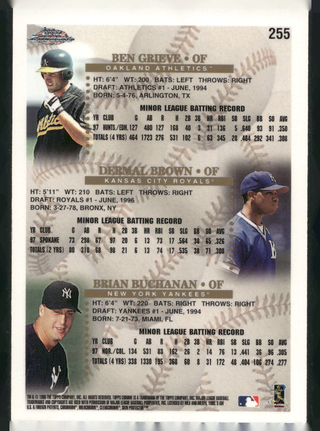 1998 Topps #255 Ben Grieve / Dermal Brown / Brian Buchanan PROS