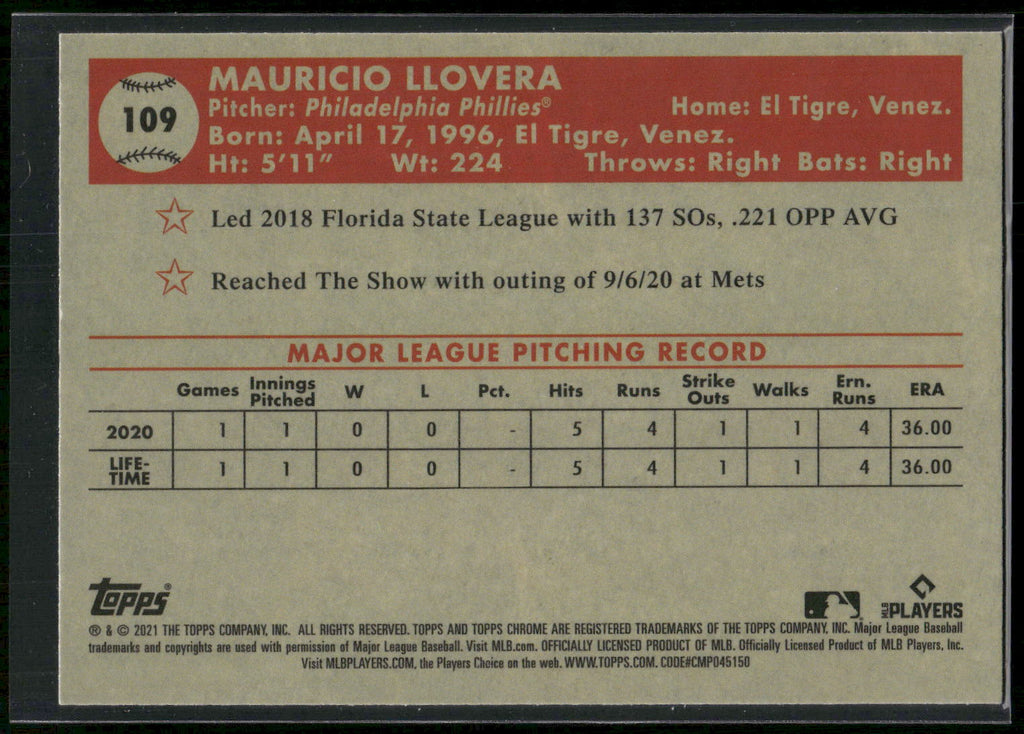 2021 Topps Chrome Platinum Anniversary #109 Mauricio Llovera