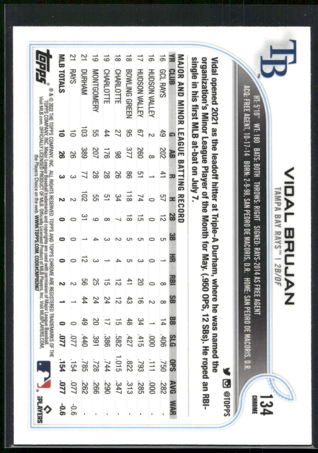 2022 Topps Chrome #134 Vidal Brujan