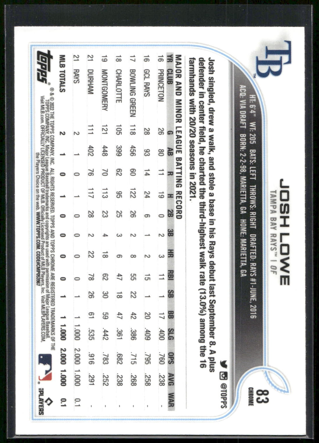 2022 Topps Chrome #83 Josh Lowe