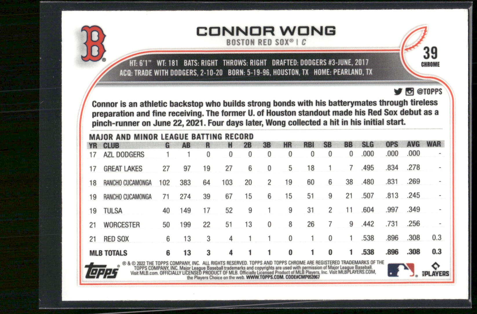 2022 Topps Chrome #39 Connor Wong