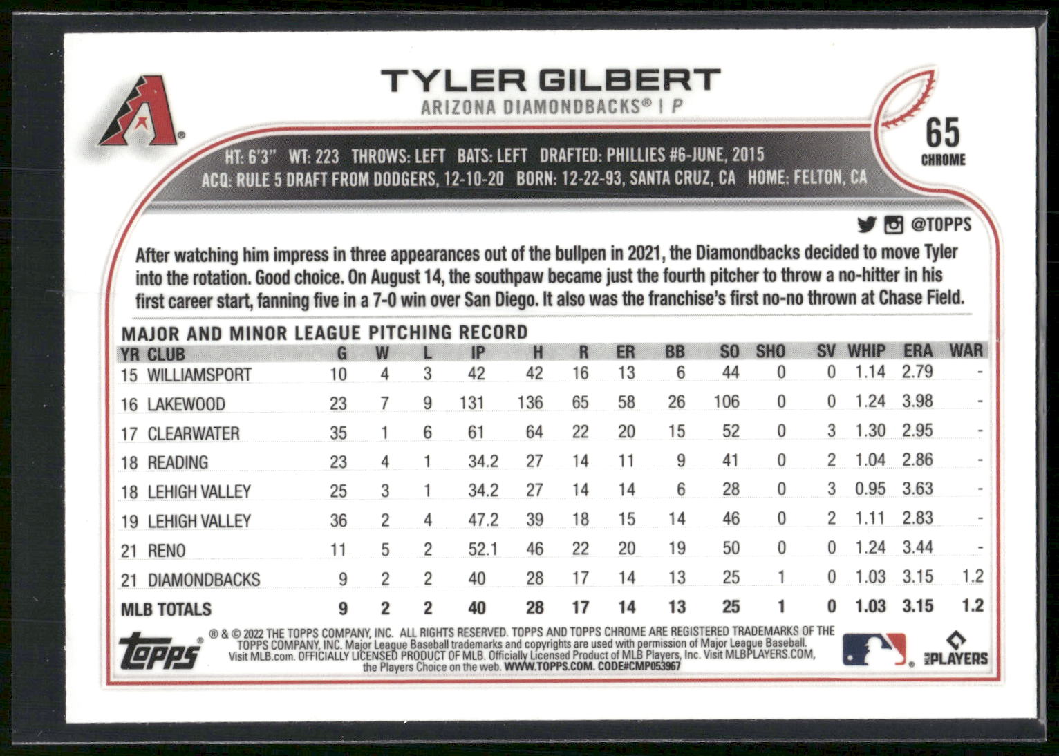 2022 Topps Chrome #65 Tyler Gilbert
