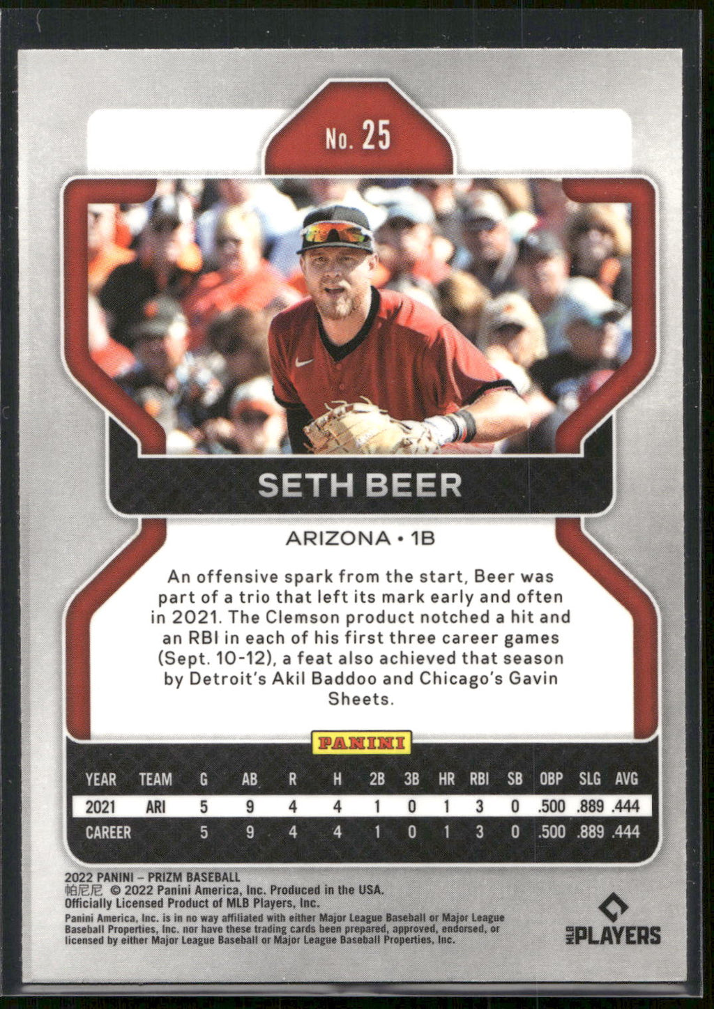 2022 Panini Prizm #25 Seth Beer