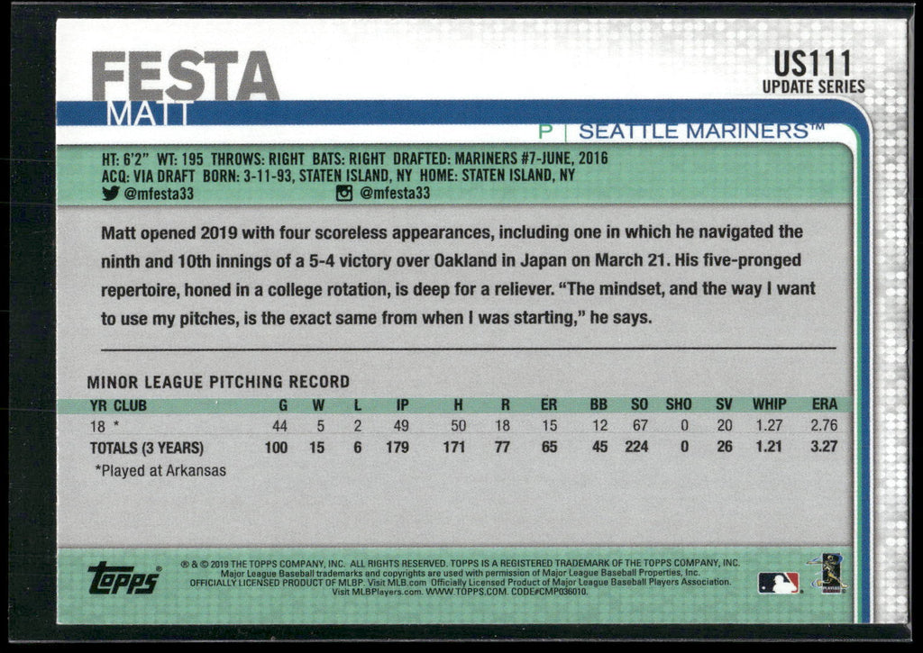 2019 Topps Update #US111 Matt Festa