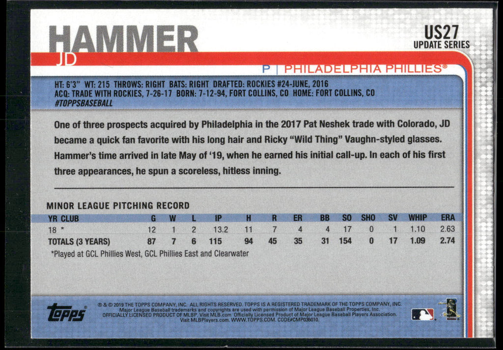 2019 Topps Update #US27 J.D. Hammer