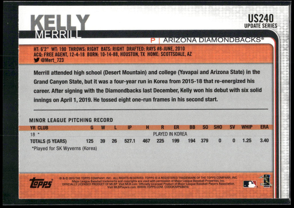 2019 Topps Update #US240 Merrill Kelly