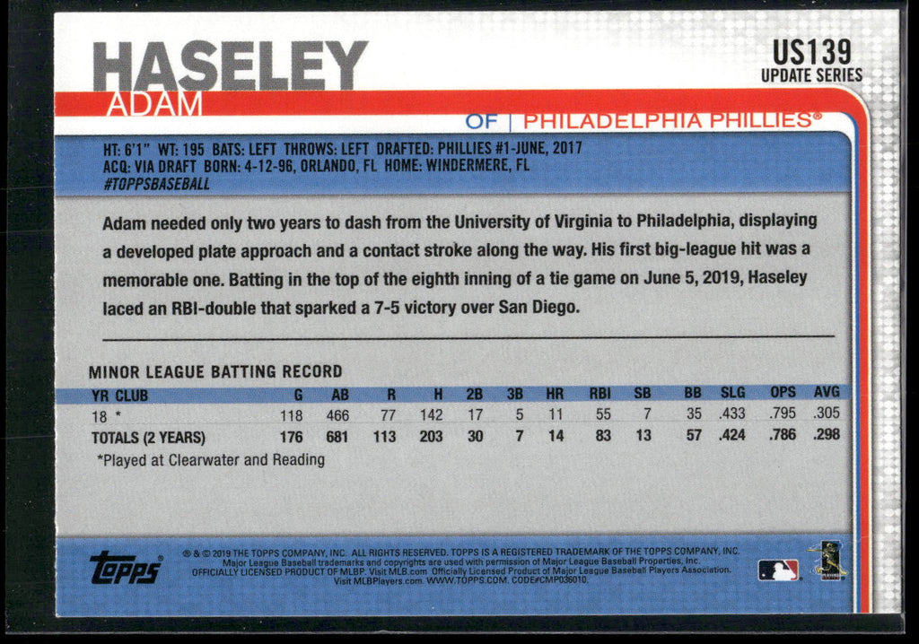 2019 Topps Update #US139 Adam Haseley