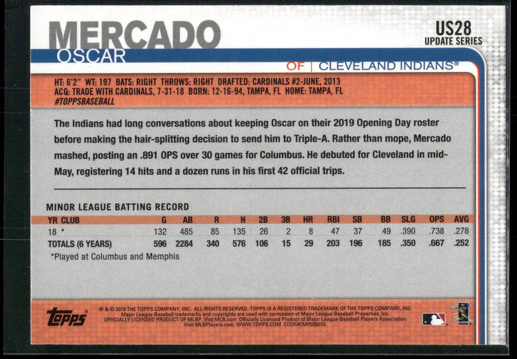 2019 Topps Update #US28 Oscar Mercado