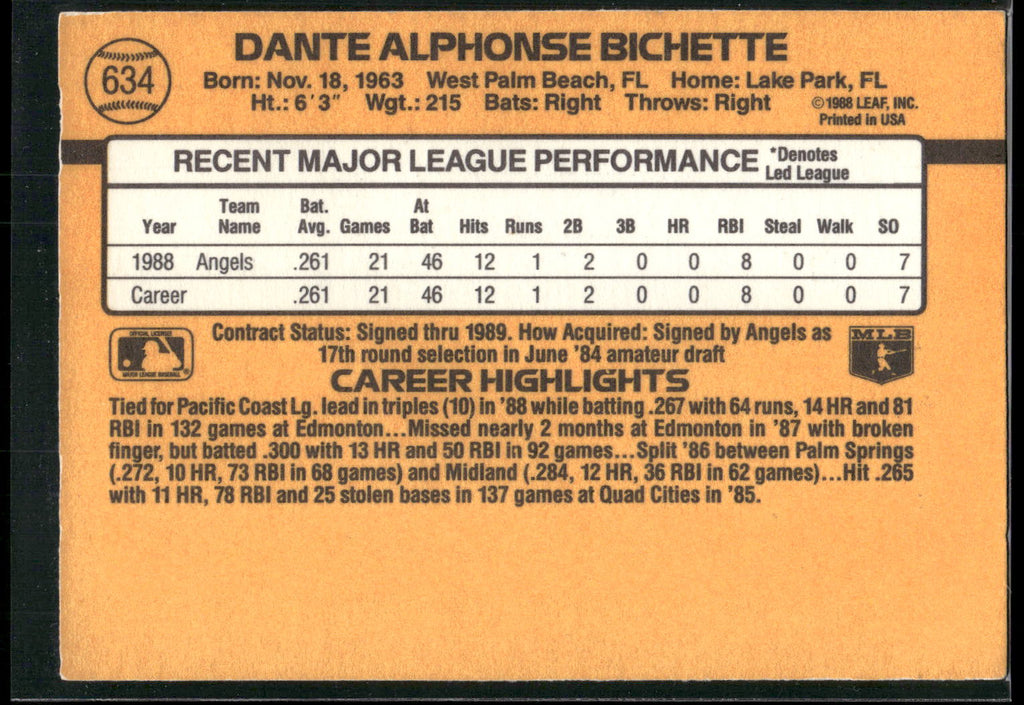 1989 Donruss #634c Dante Bichette