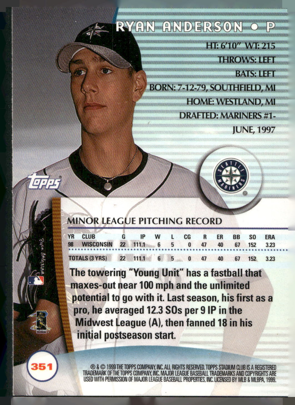 1999 Stadium Club #351 Ryan Anderson