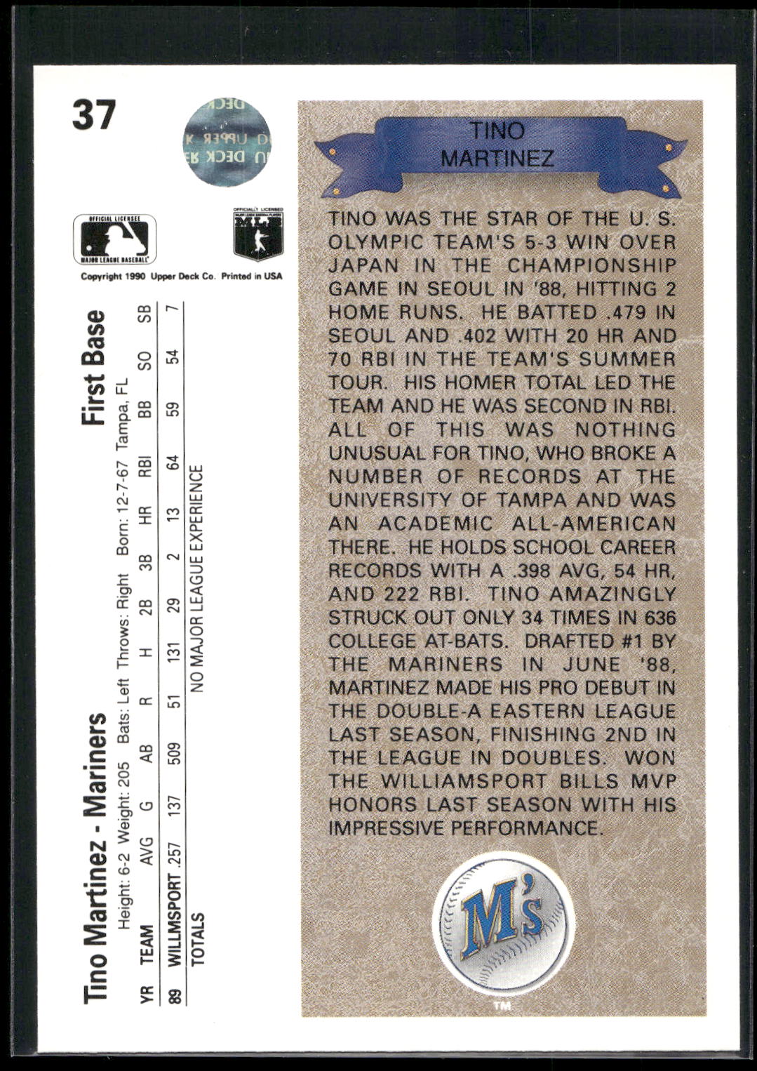 1990 Upper Deck #37 Tino Martinez