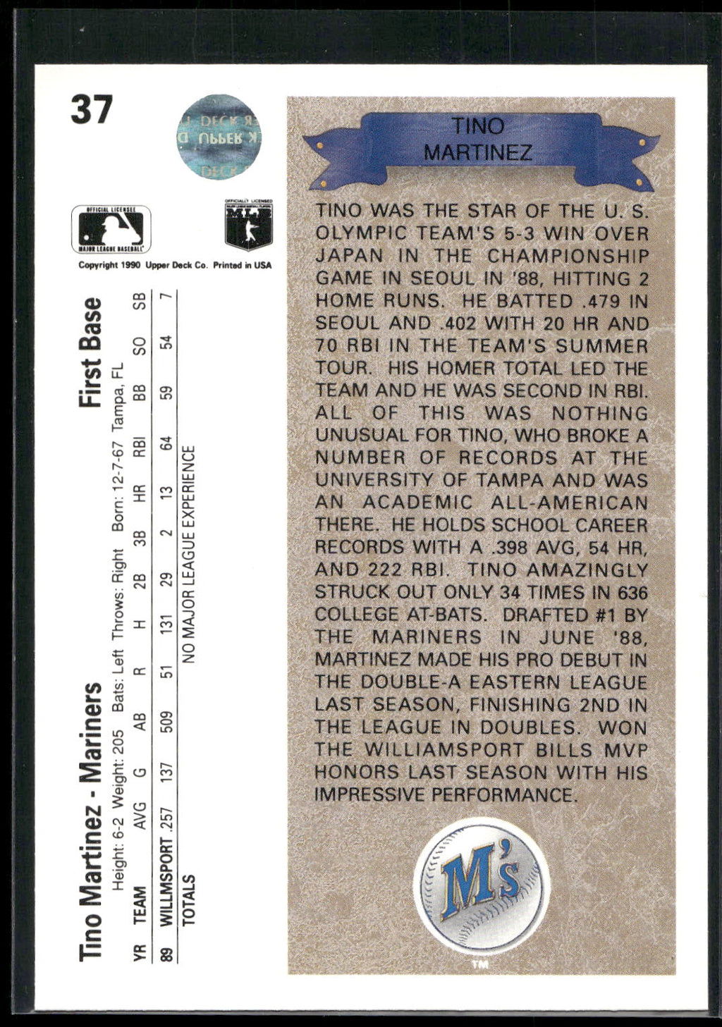 1990 Upper Deck #37 Tino Martinez