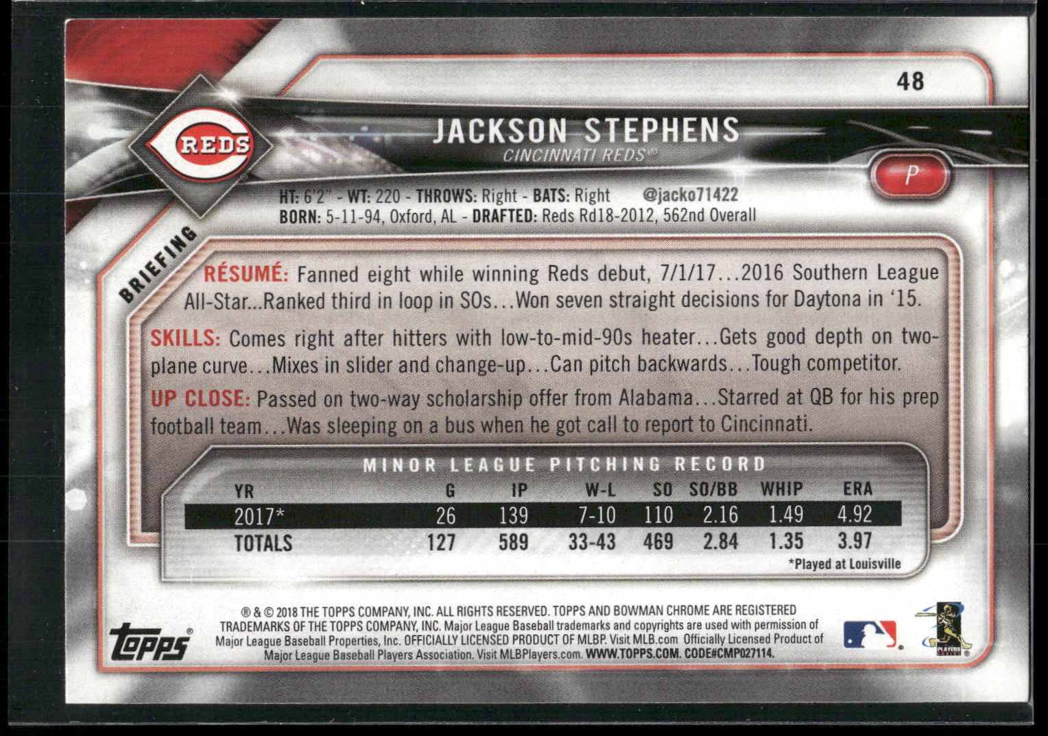2018 Bowman #48 Jackson Stephens