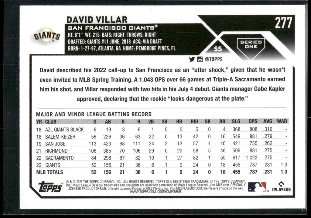 2023 Topps #277 David Villar