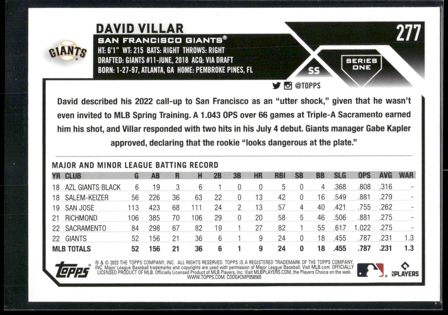 2023 Topps #277 David Villar