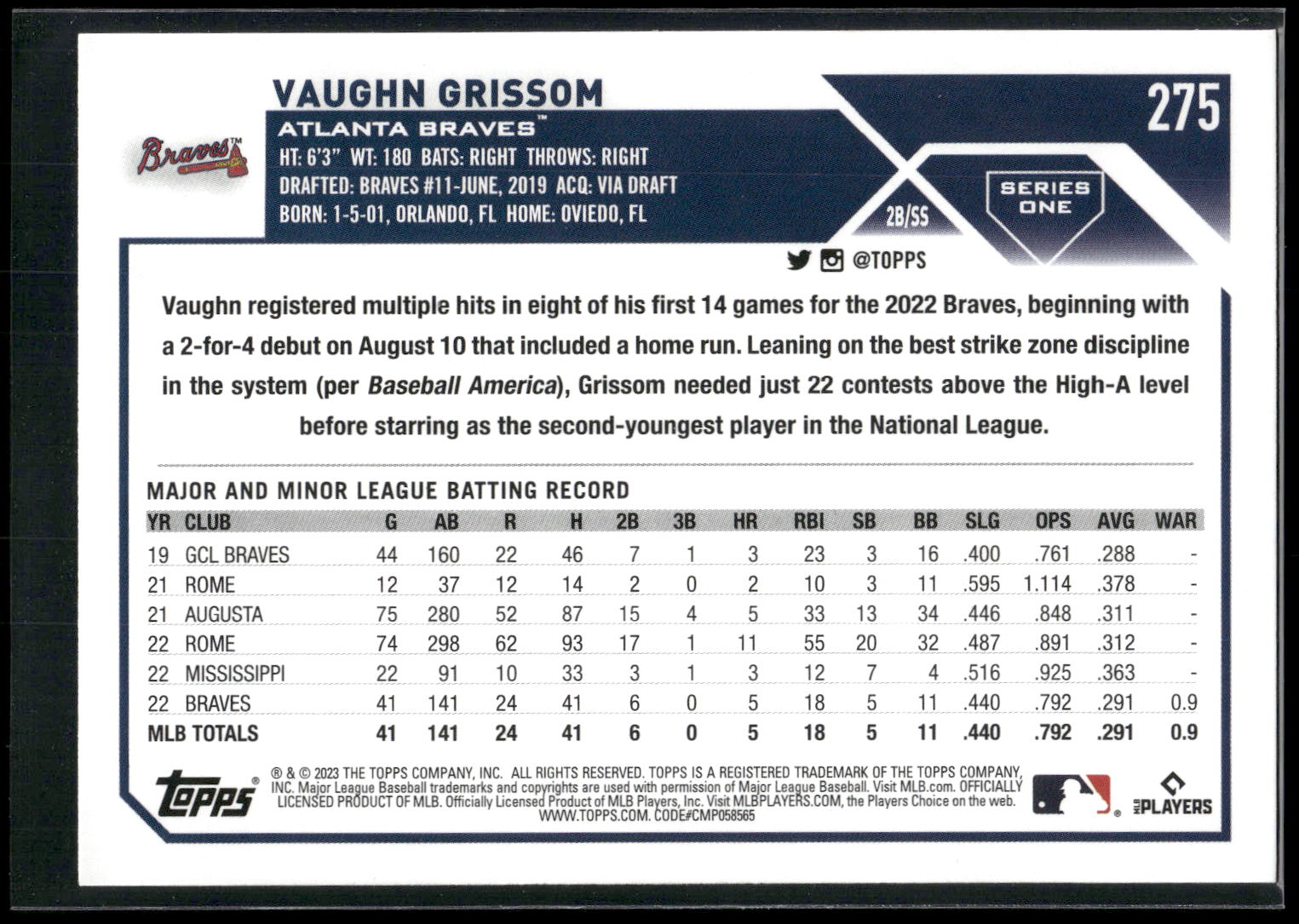 2023 Topps #275 Vaughn Grissom