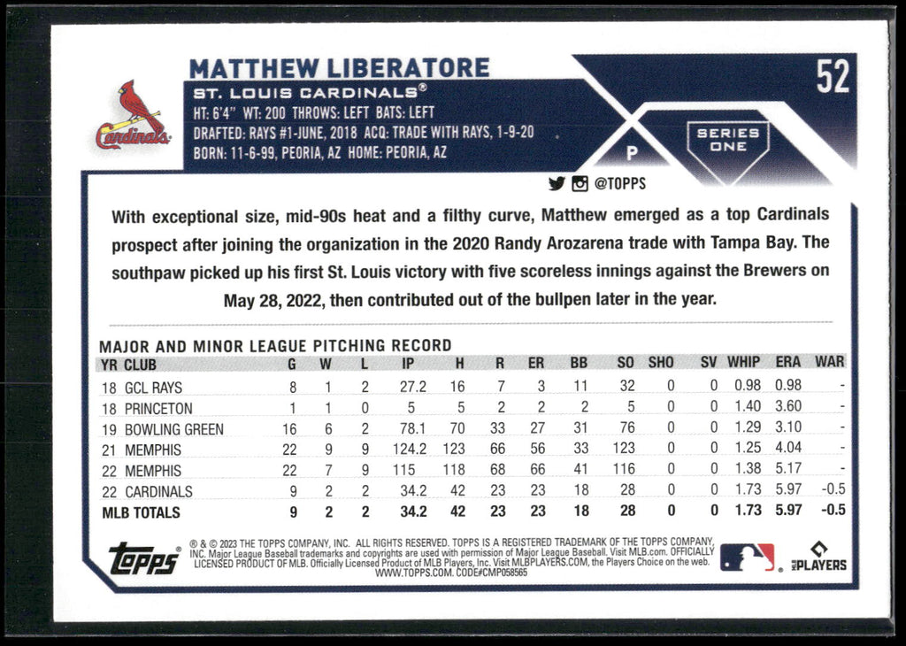 2023 Topps #52 Matthew Liberatore