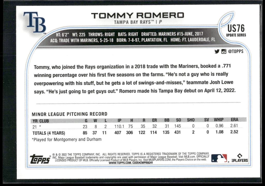 2022 Topps Update #US76 Tommy Romero
